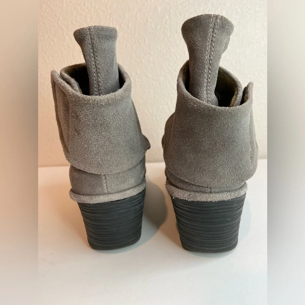 FLY London~Buttery Soft Suede Leather Ruched Ankle Wedge Boots~Size 8-8.5 EU39
